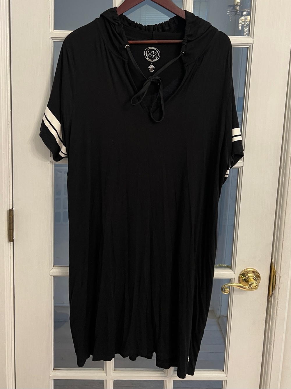MICHAEL KORS Women’s Black Hooded T-Shirt Dress Varsity Stripe Plus Size 2X